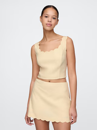 Linen-Blend Scalloped Cropped Top | Gap (US)