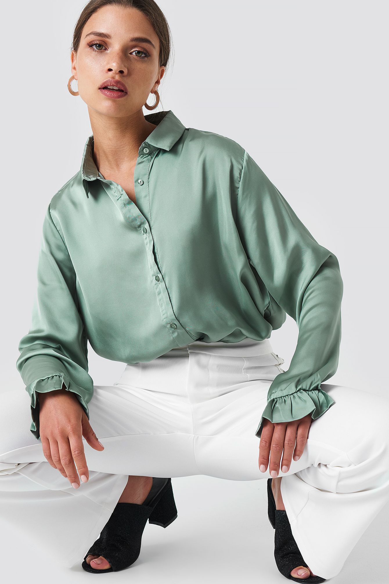 NA-KD Trend Satin Shirt - Green | NA-KD Global