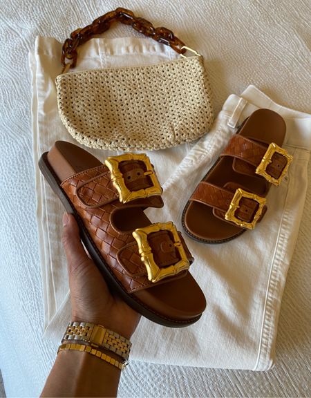 Vacation outfit. Resort wear. Spring outfit. Spring break  Slide sandals. 
I love these sandals!  A chic alternative to my favorite Birkenstock style. True to size. Size up if in between. Comes in woven and other textures; other colors also available. 

#LTKover40 #LTKshoecrush #LTKtravel