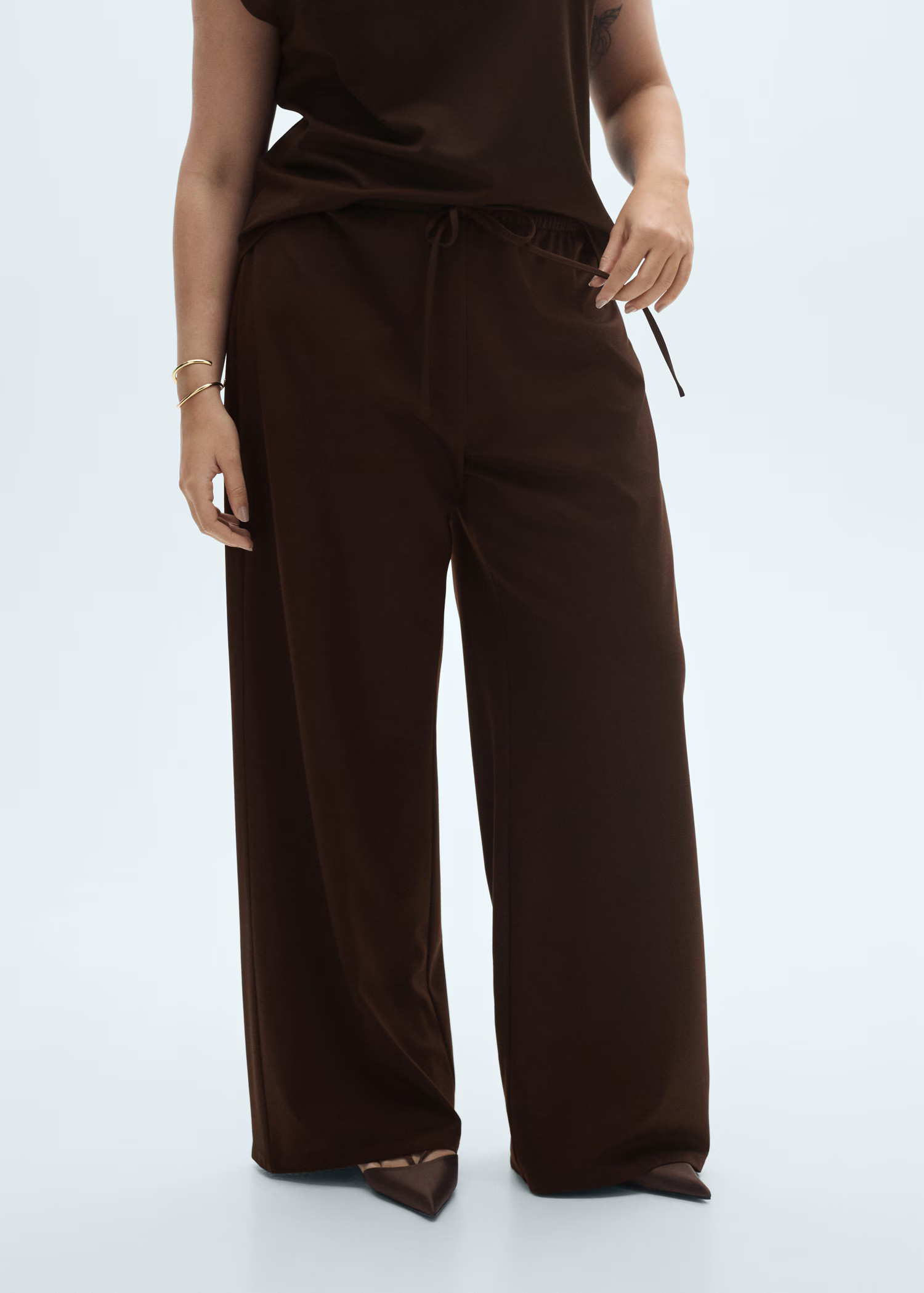 Wideleg trousers with elastic waist - Women | MANGO USA | Mango (US/MX/AU)
