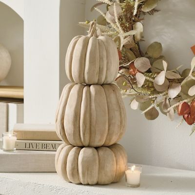 Solid Wood Pumpkins, Set of Three | Grandin Road | Grandin Road