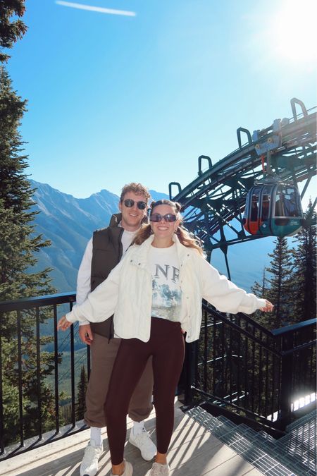 My hiking outfit today! I am loving this Banff sweatshirt from Abercrombie. I sized up to a medium and it’s on sale for 20% off with code AFLTK 
I am wearing my normal small in leggings and vest! 
Alex is wearing his normal size large 

#LTKfitness #LTKSale #LTKtravel
