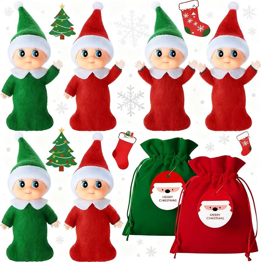 6 Pieces Little Christmas Doll Twins Baby with Velvet Bags Doll Accessories for Xmas New Year Cal... | Amazon (US)