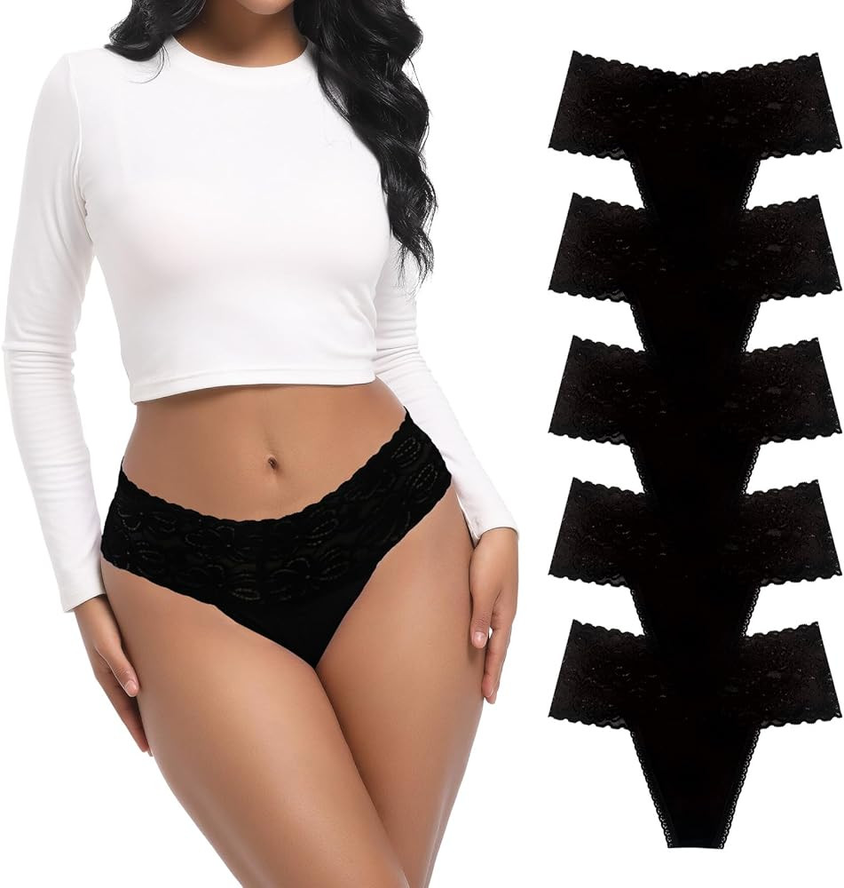 Retro Lace Thongs For Women Plus Size Breathable Seamless Cotton Panties Tummy Control High Waist... | Amazon (US)