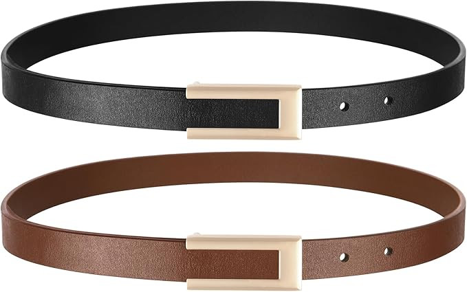 Genuine Leather Belts for Women Skinny Waist Belt for Dresses Jeans Pants with Gold Buckle | Amazon (US)