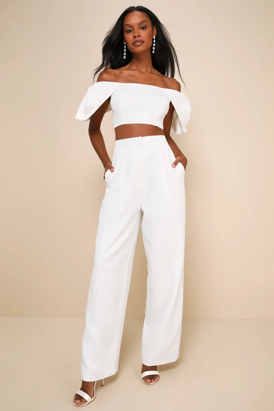 Captivating Entrance White Off-the-Shoulder Two-Piece Jumpsuit | Lulus