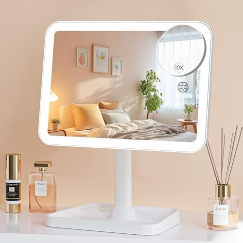 Lighted Makeup Mirror, Rechargeable Makeup Mirror with Lights, Vanity Mirror for Desk 360° Rotat... | Amazon (US)