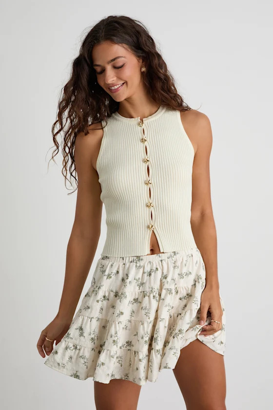 Chloe Ivory Floral Tiered Mini Skirt | Lulus