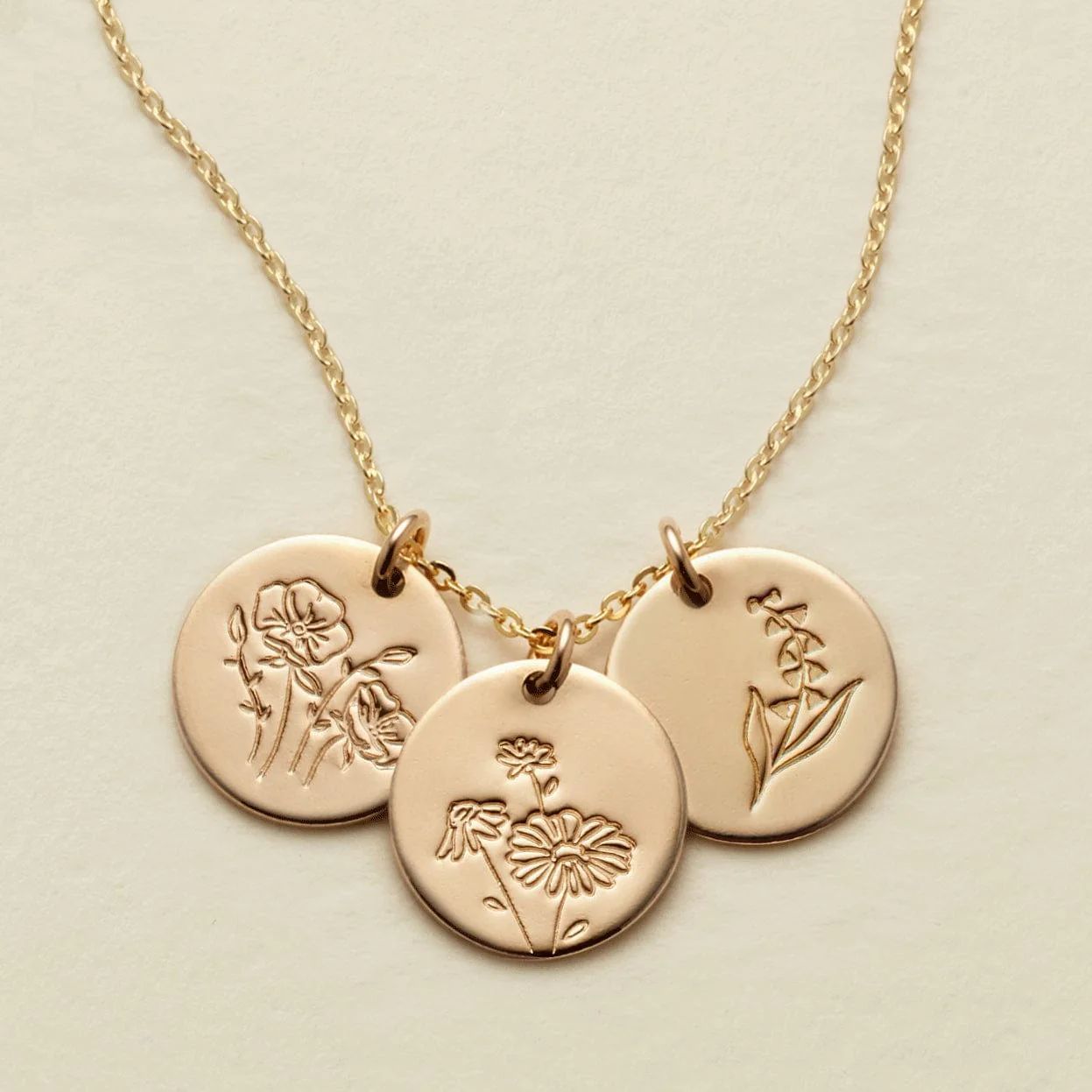 Made By Mary Birth Flower Stacker Necklace—1/2" Disc | Hand Stamped | Made by Mary (US)
