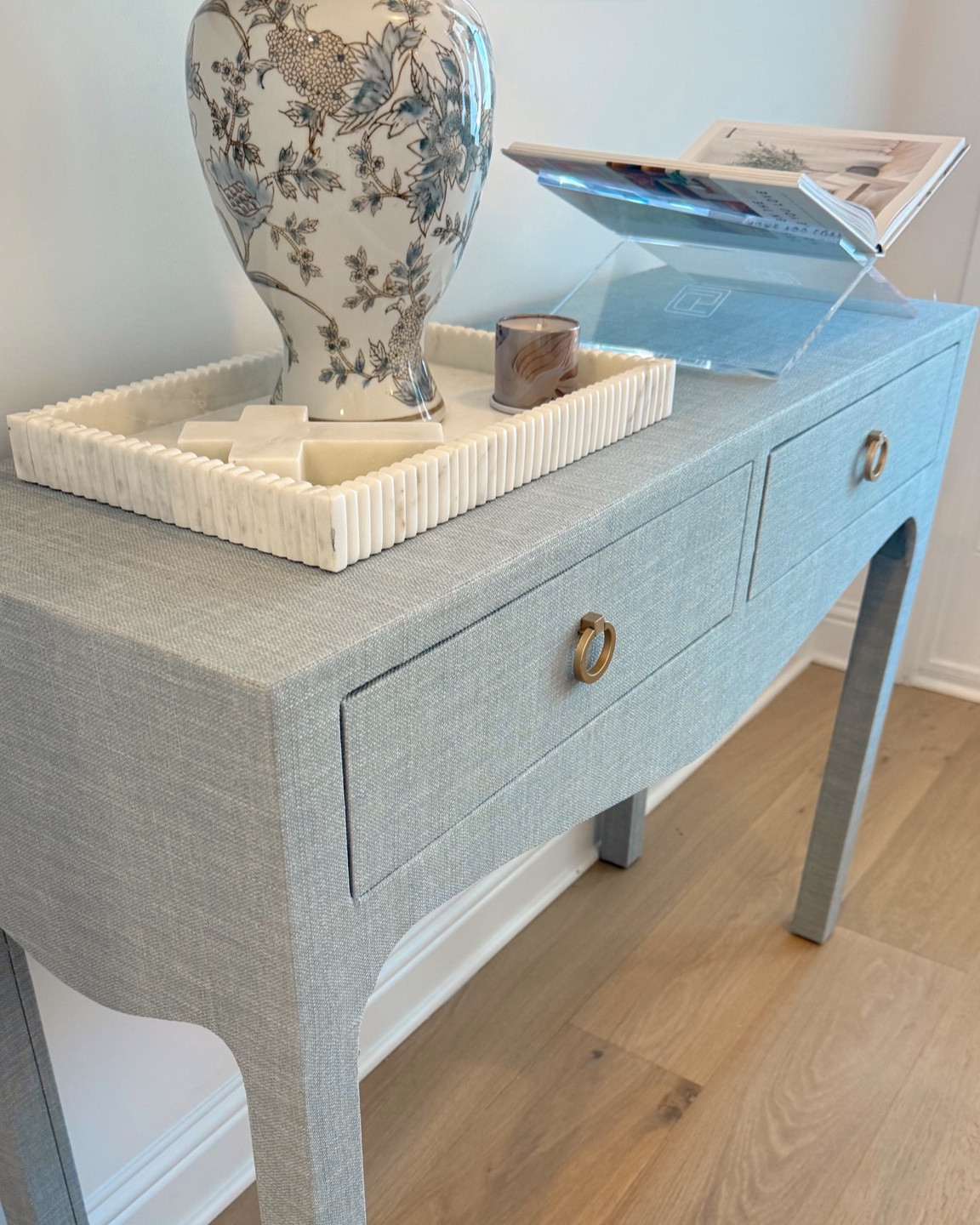 Console table back in stock! Grasscloth look similar to Serena & Lily! Brand Lillian August 🤍 

#LTKHome