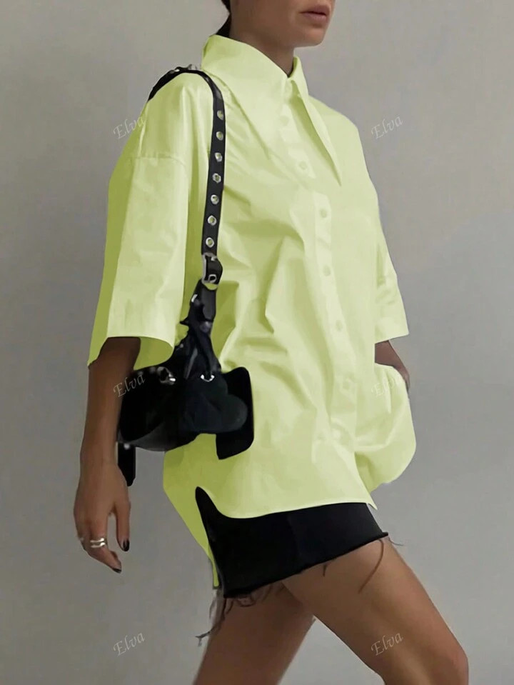 QIANZHIDU Elva Women's Fashion Back To School Clothes Spring Summer Autumn Solid Button Up Shirt | SHEIN