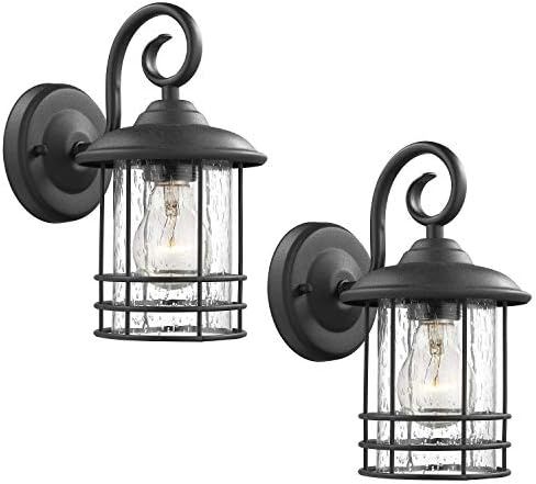 Emliviar 1-Light Outdoor Wall Lantern 2 Pack, Exterior Wall Lamp Light in Black Finish with Clear... | Amazon (US)