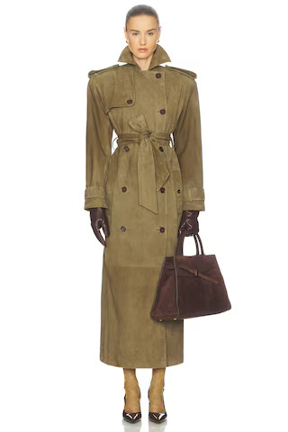 Helsa Suede Trench Coat in Khaki Green from Revolve.com | Revolve Clothing (Global)