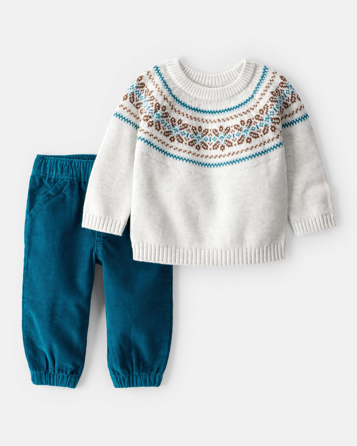 Baby Boy 2-Piece Fair Isle Sweater & Pant Set - Grey/Blue | Carter's Inc