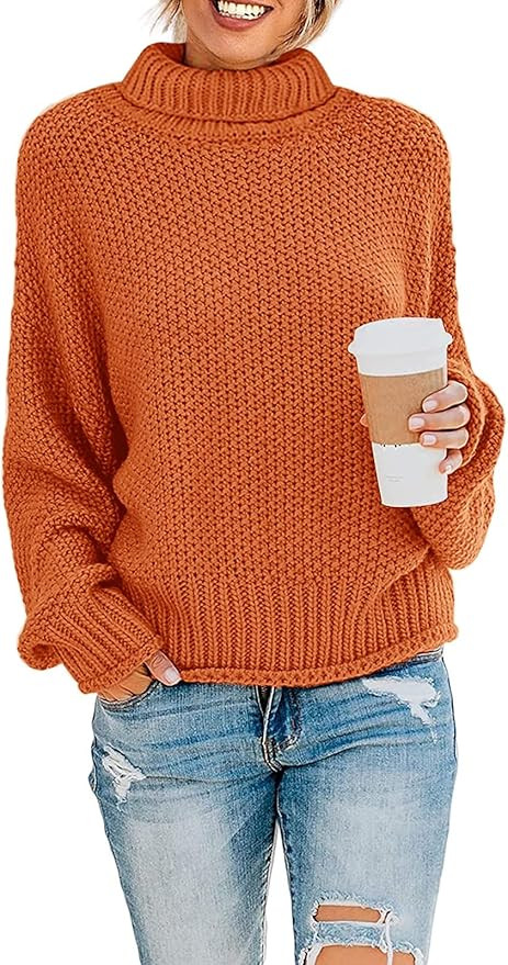 ZESICA Women's Fall Long Sleeve Turtleneck Casual Loose Chunky Knitted Pullover Sweater Jumper To... | Amazon (US)