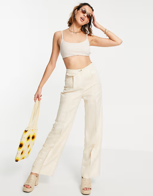 Bershka coordinating wide leg linen pants in sand | ASOS (Global)