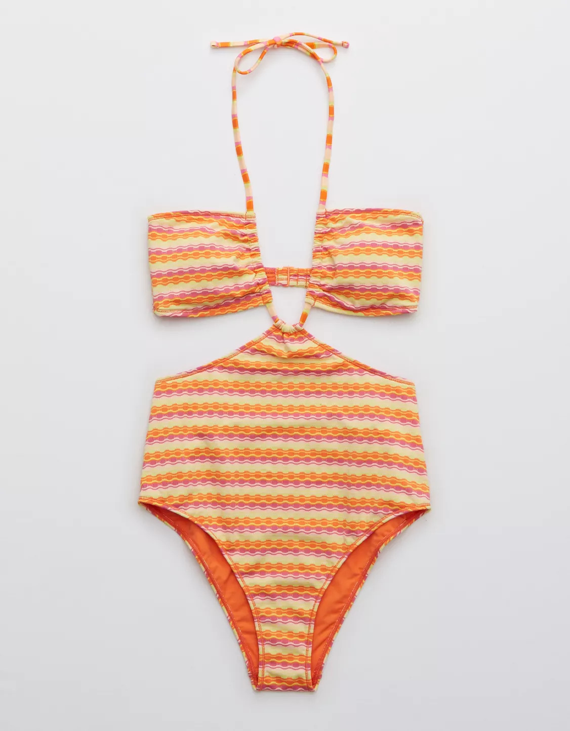 Aerie Striped Jacquard Cut Out Halter One Piece Swimsuit | American Eagle Outfitters (US & CA)