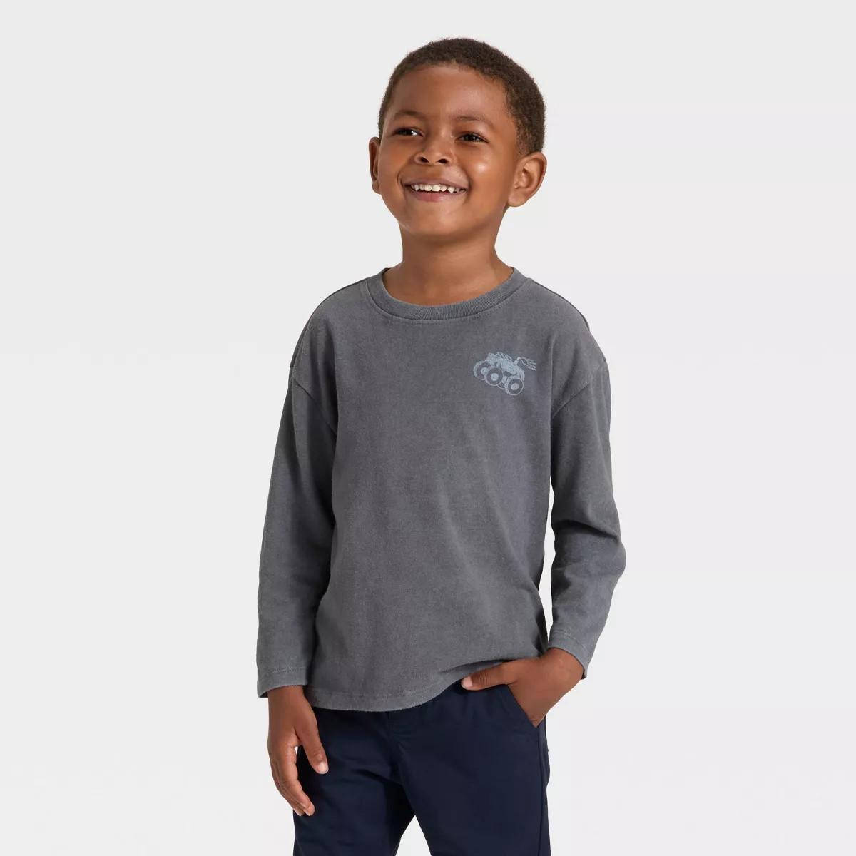 Toddler Boys' Long Sleeve Oversized T-Shirt - Cat & Jack™ Black 12M | Target