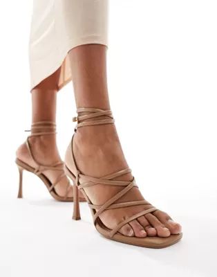 ASOS DESIGN Native strappy heeled sandals in beige | ASOS (Global)