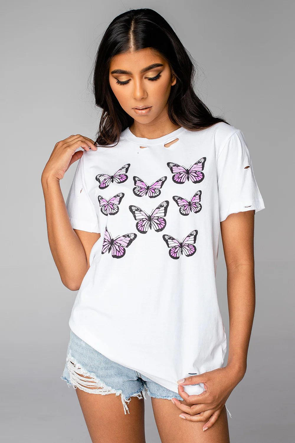 Cam Distressed Graphic Tee - Butterflies | BuddyLove