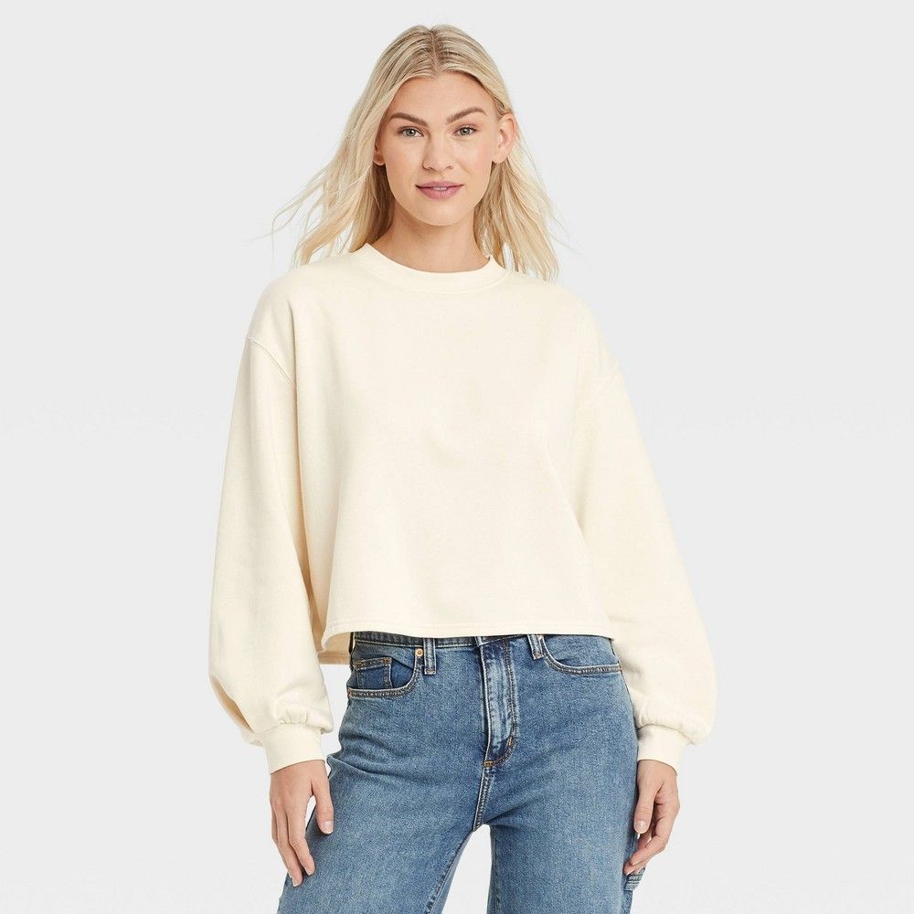 Women's Shrunken Sweatshirt - Universal Thread White L | Target
