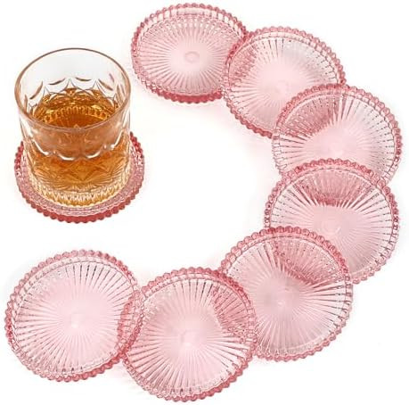 Modern Clear Glass Coaster Set of 8- Coffee Table Coasters, Crystal Coaster Round Cup Mats, Coast... | Amazon (US)