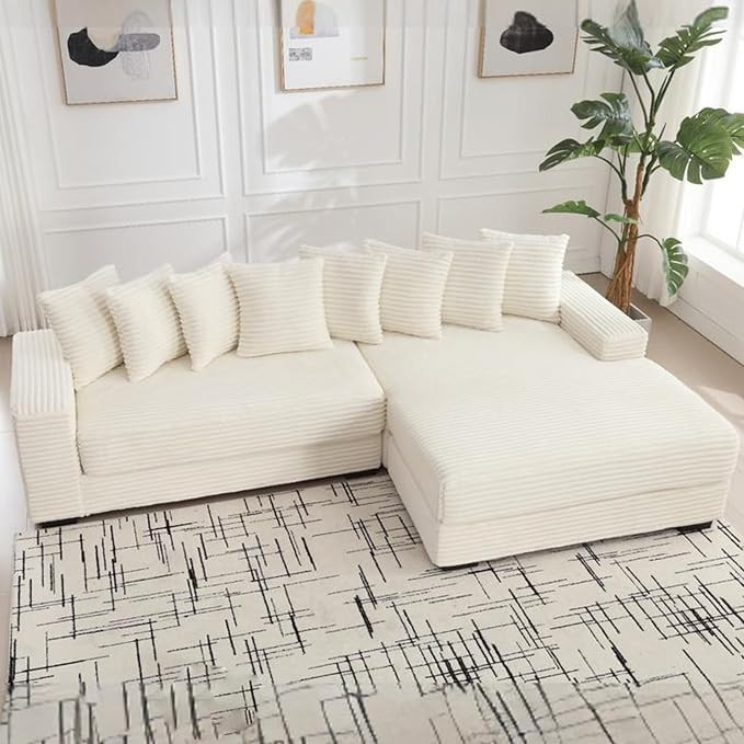 111'' Modern Sectional Sofa, L-Shaped Corduroy Couch with Right Chaise Daybed, Extra-Wide Oversiz... | Amazon (US)
