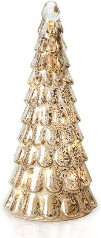 glasburg Light Up Mercury Glass Christmas Tree Figurine with Timer Battery Operated for Tabletop ... | Amazon (US)