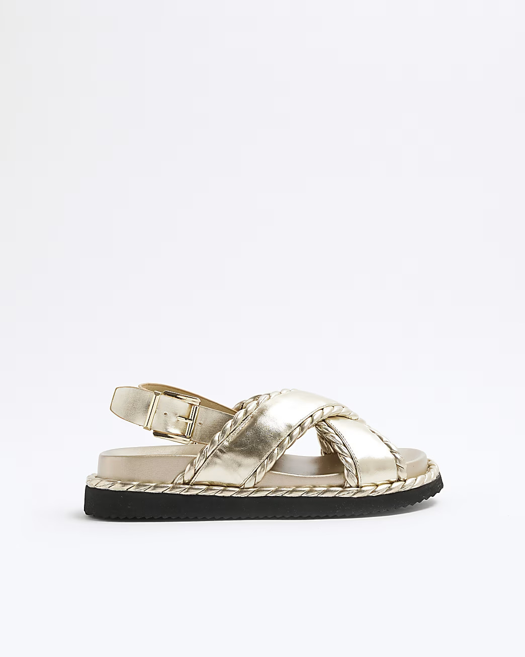 Gold Wide Fit Cross Strap Footbed Sandals | River Island UK & IE