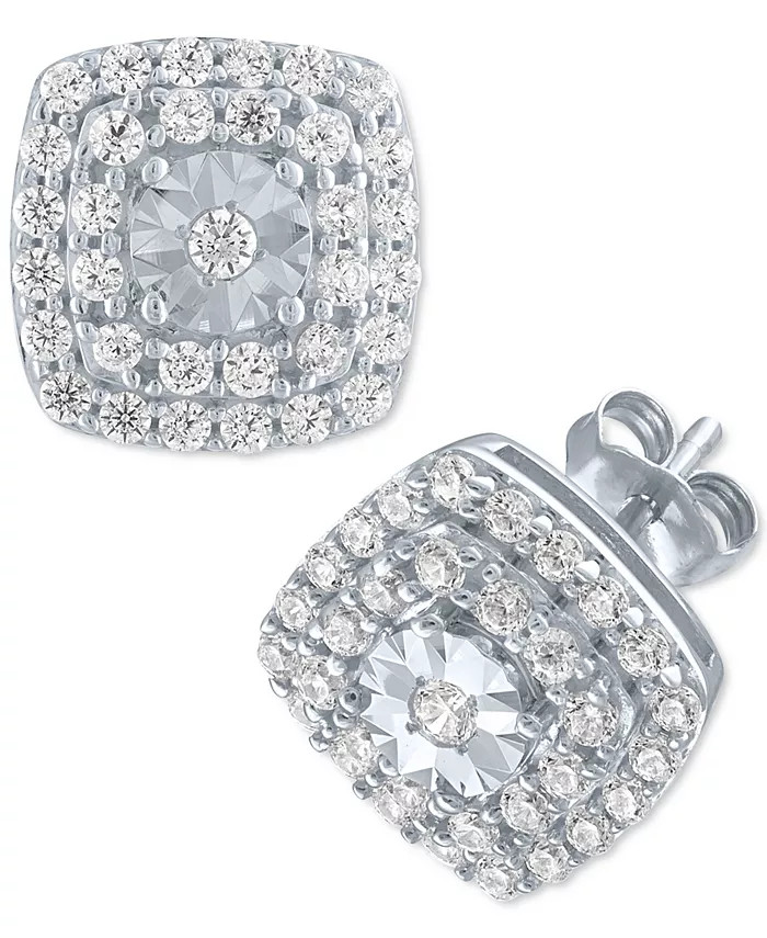 Lab-Created Diamond Halo Cluster Stud Earrings (3/4 ct. t.w.) in Sterling Silver | Macy's