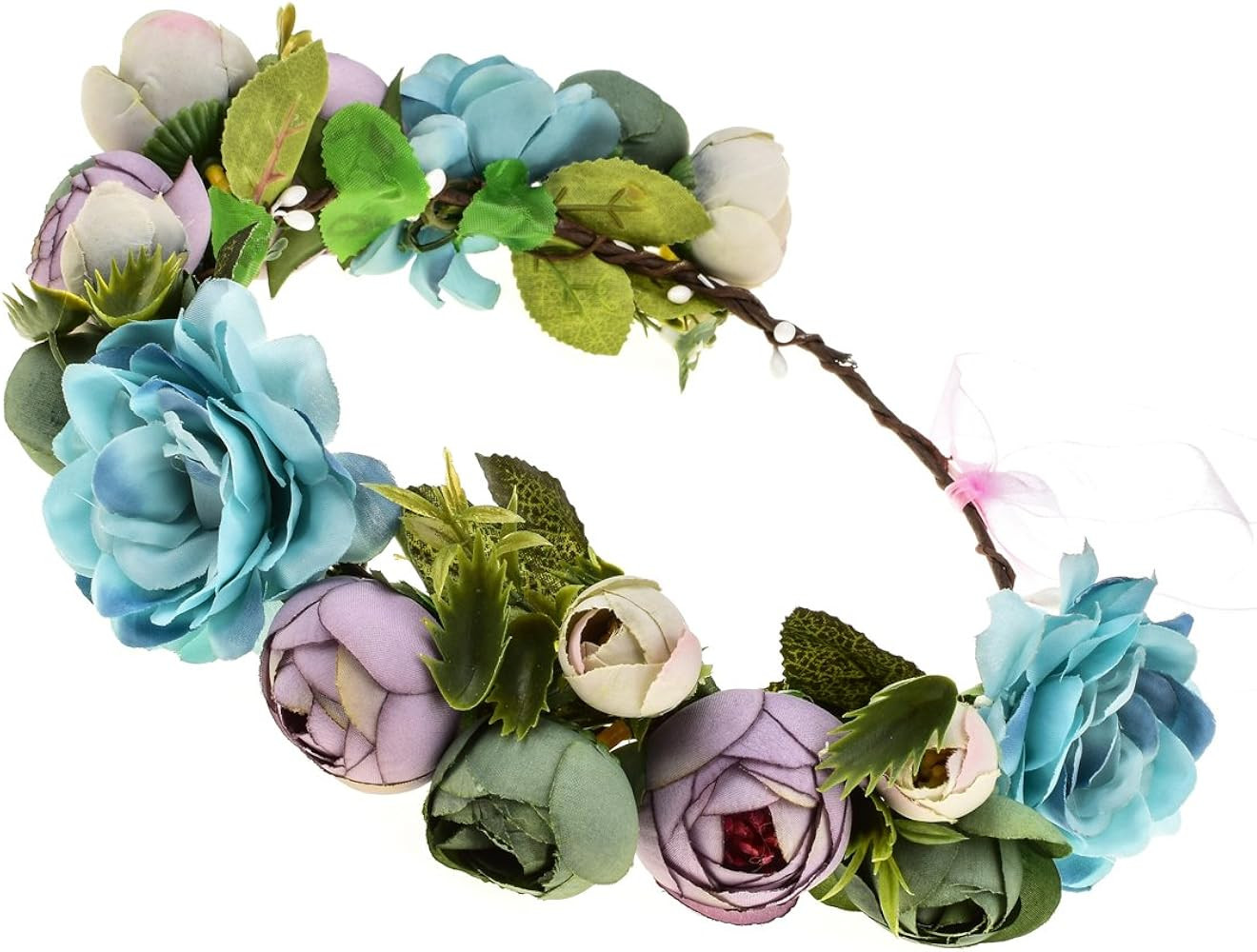 DDazzling Women Flower Headband Wreath Crown Floral Wedding Garland Wedding Festivals Photo Props | Amazon (US)