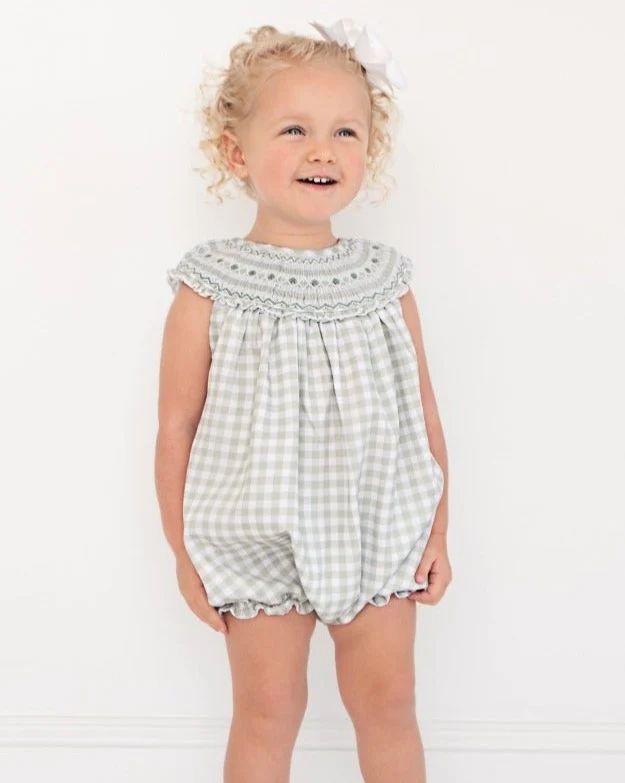 Sage Green Check Smocked Bubble | Smockingbird Kids