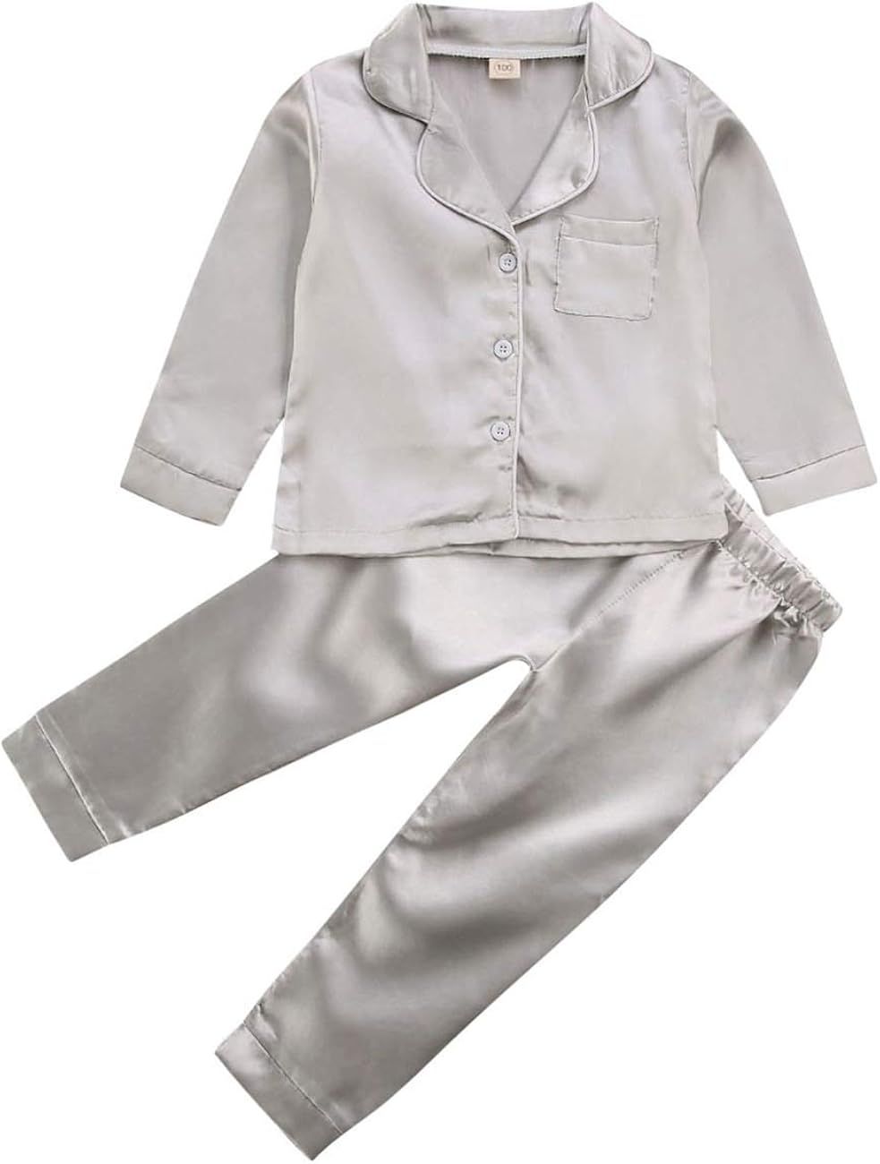 Toddler Baby Kids Satin Pajamas Set, Long Sleeve Button-Down Sleepwear PJs for Girls | Amazon (US)