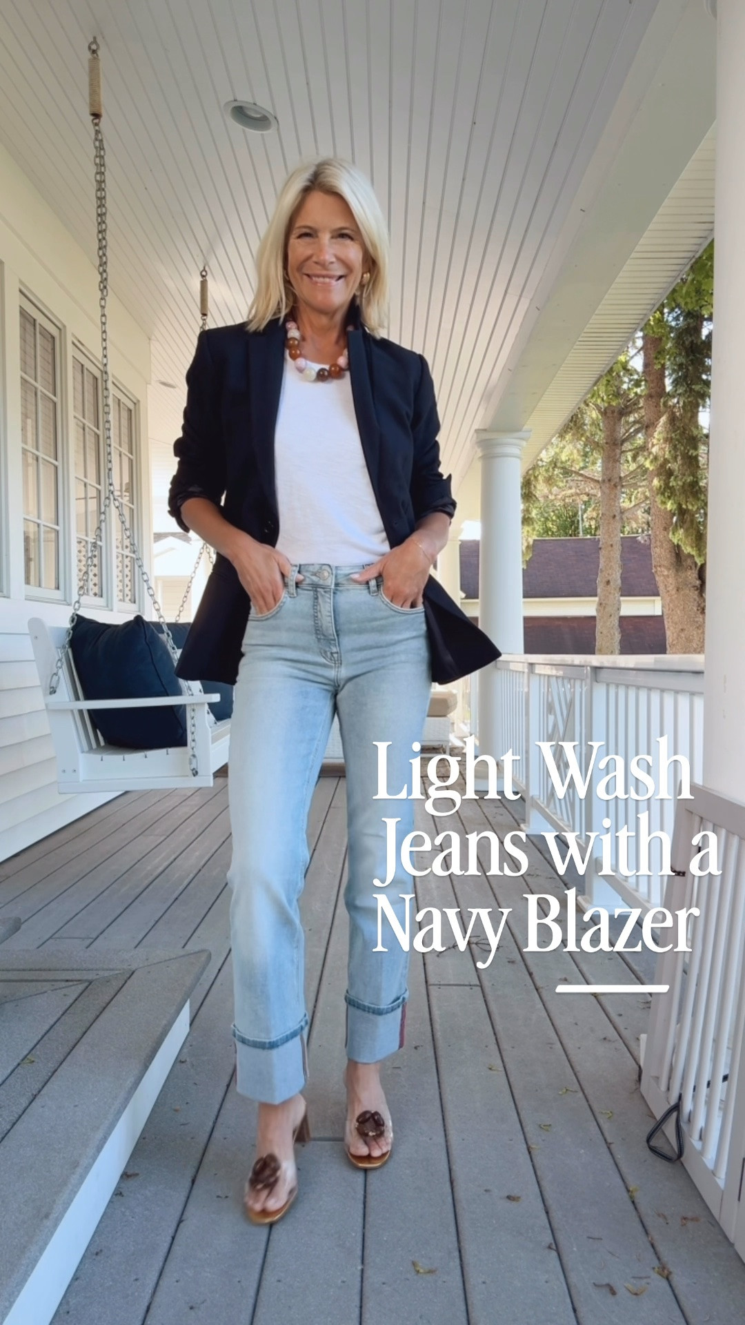 A structured navy blazer transforms light-wash cuffed jeans into a chic, elevated outfit. Paired with a simple white tee, statement necklace, and easy sandals, this look is timeless, polished, and perfect for everything from lunch dates to casual Fridays.

👩‍💻 LTK PRO TIPS
❤️ Heart = Support my posts ;-)
🔖 Save = Get sale & restock alerts for the things you love!
📋 Lists = Keep favorites organized.
📲 Share = Send lists and products to a friend.
💬 Comment = Ask me anything, and I’ll answer. ;-)

#LTKootd #LTKSeasonal #LTKOver40