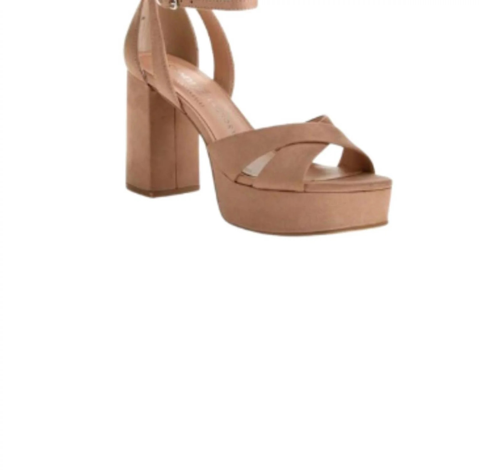 Women's Ankle Strap Platform Heel In Nude Suede | Shop Simon