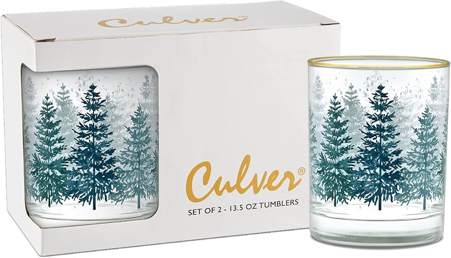 Culver 22k Gold Rim Holiday Winter Pine Trees DOF Double Old-Fashioned Glasses, 13.5-Ounce, Gift ... | Amazon (US)