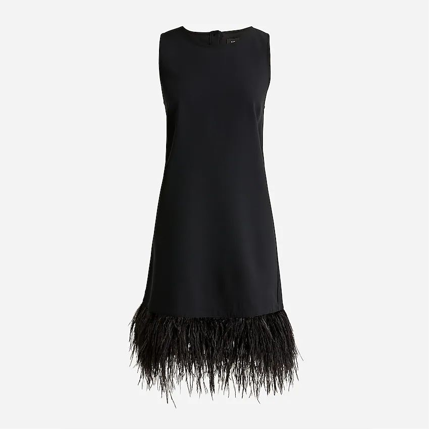 Crepe faux-feather-trim shift dress | J.Crew US