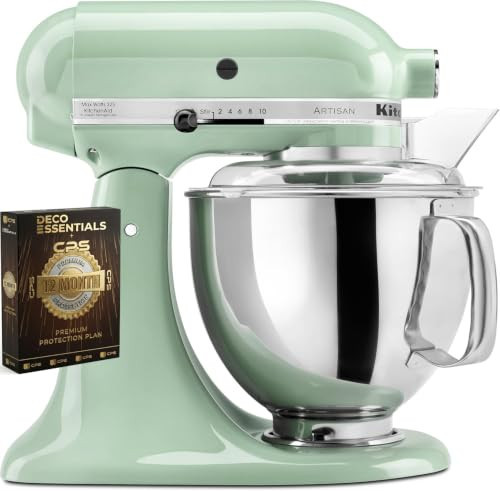 KitchenAid Artisan Series 5 Quart Tilt Head Stand Mixer with Pouring Shield KSM150PS, Pistachio Bundle with Deco Essentials Exclusive CPS 1 Year Extended Protection Pack | Amazon (US)