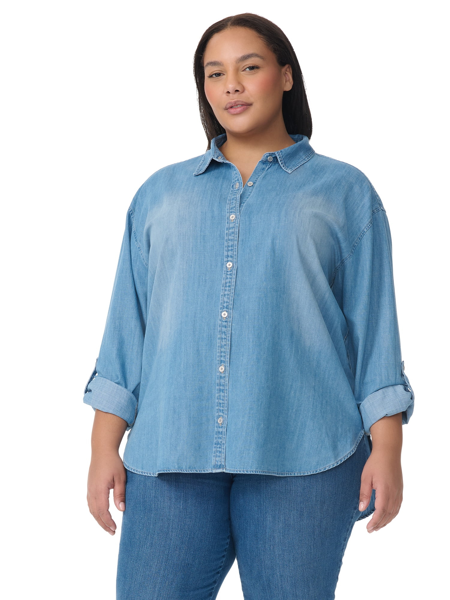 Gloria Vanderbilt Swan Series Women's Plus Amanda Oversized Shirt, Sizes 0X-4X | Walmart (US)