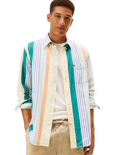 Tommy Hilfiger Men's Oxford Candy Stripe Shirt, CITRONELLA/Multi Stripe X-Large | Amazon (US)