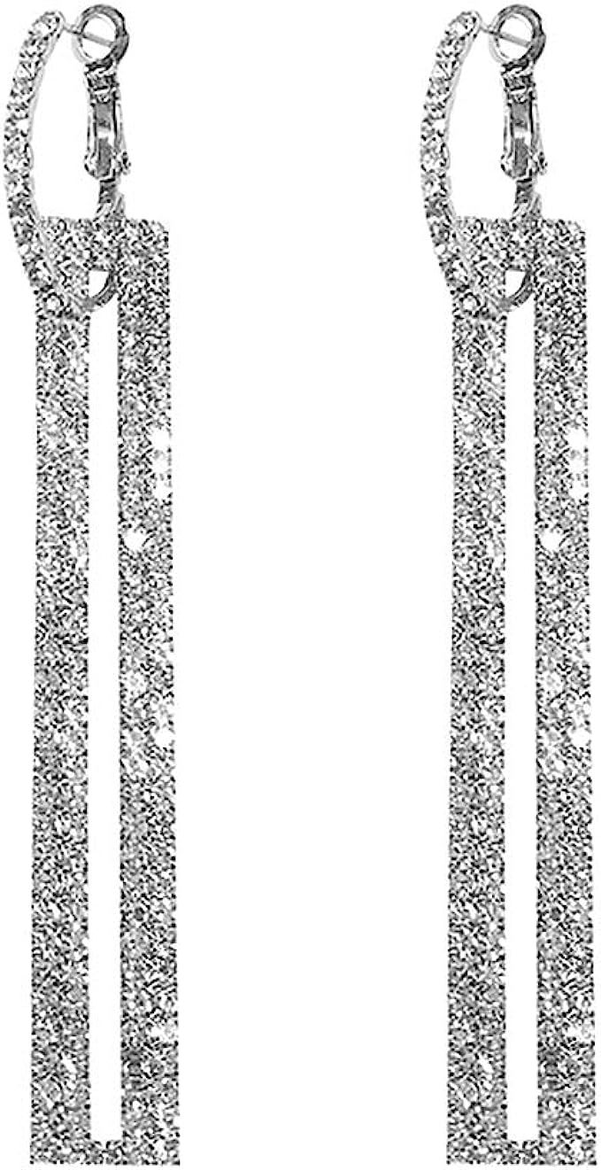 QJLE Geometric Rectangle Cubic Zirconia Rhinestone long Drop Dangle Earrings for women Hypoallerg... | Amazon (US)