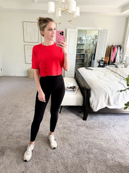 New cropped tee from @spanx AirEssentials line! Wearing a small. Use code LBOWNXSPANX for 10% off + free shipping! 