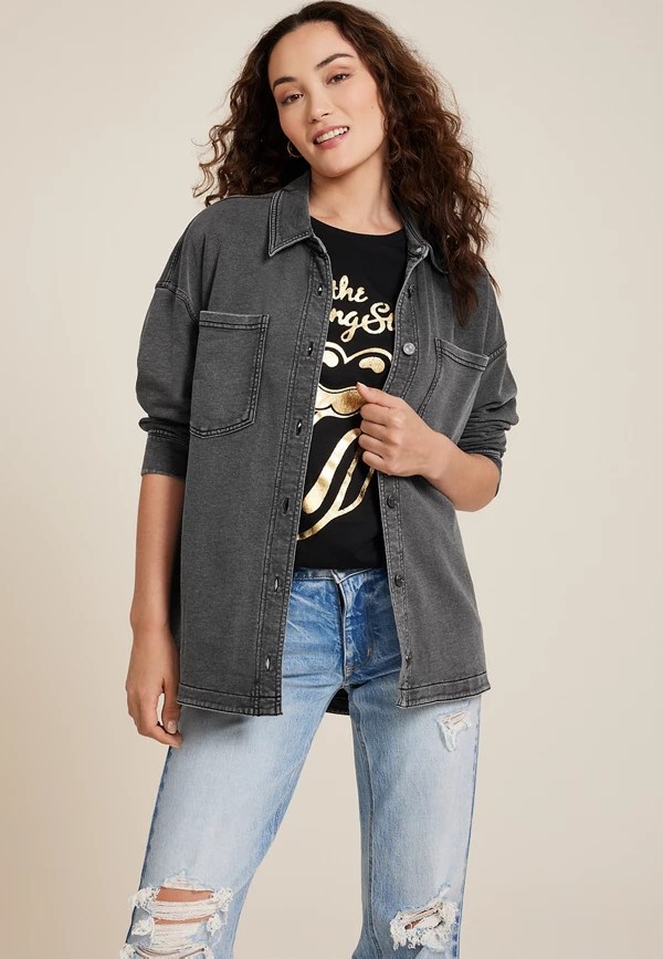 Washed Knit Denim Shacket | Maurices