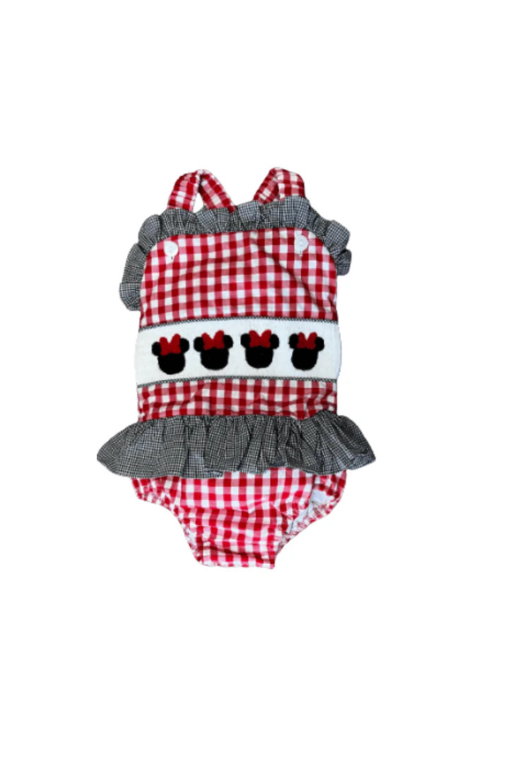 Hand Smocked Mouse Red Gingham Swimsuit | The Smocked Flamingo