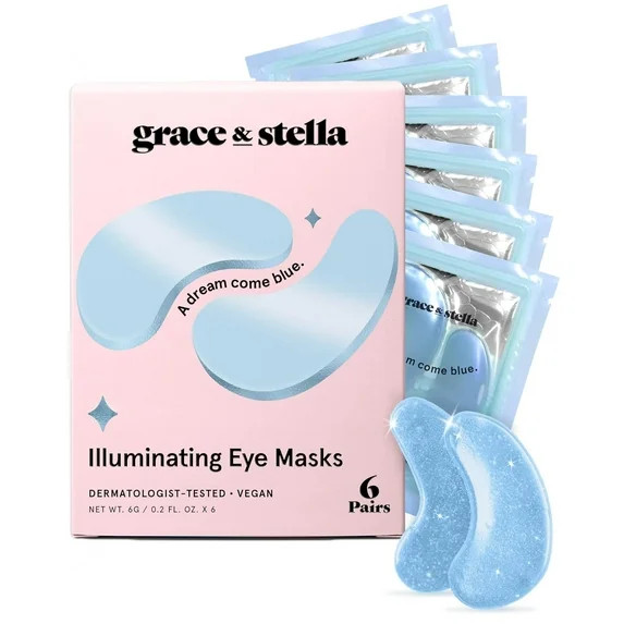 Grace & Stella Illuminating Under Eye Mask - Blue 6 pairs - Gel Eye Patches for Dark Circles, Puf... | Walmart (US)