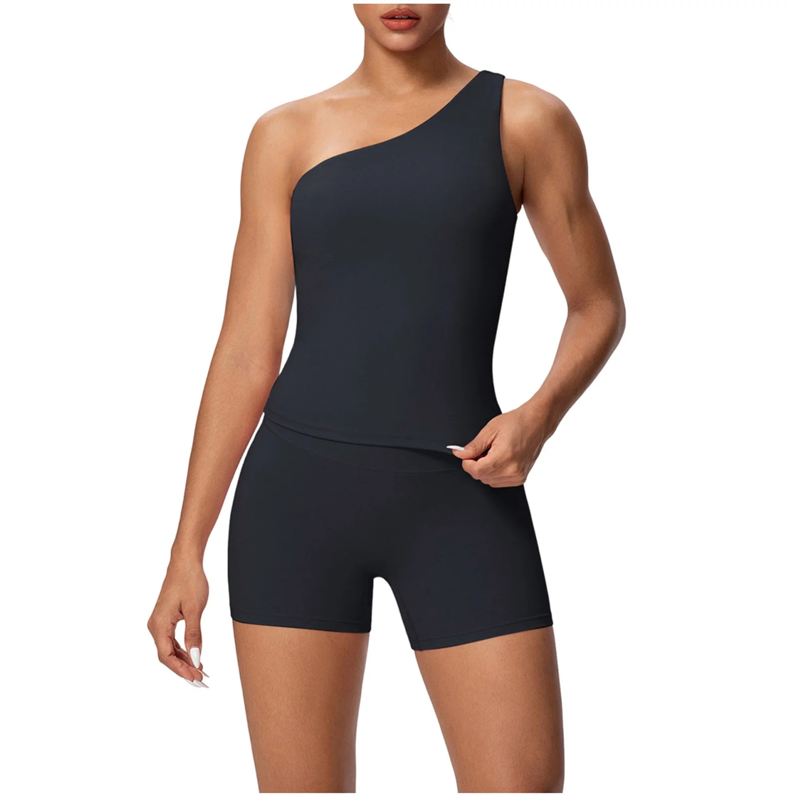 2 Piece Outfits Summer,Womens Workout Sets Summer One Shoulder Athletic Tops Matching Shorts 2 Pi... | Walmart (US)