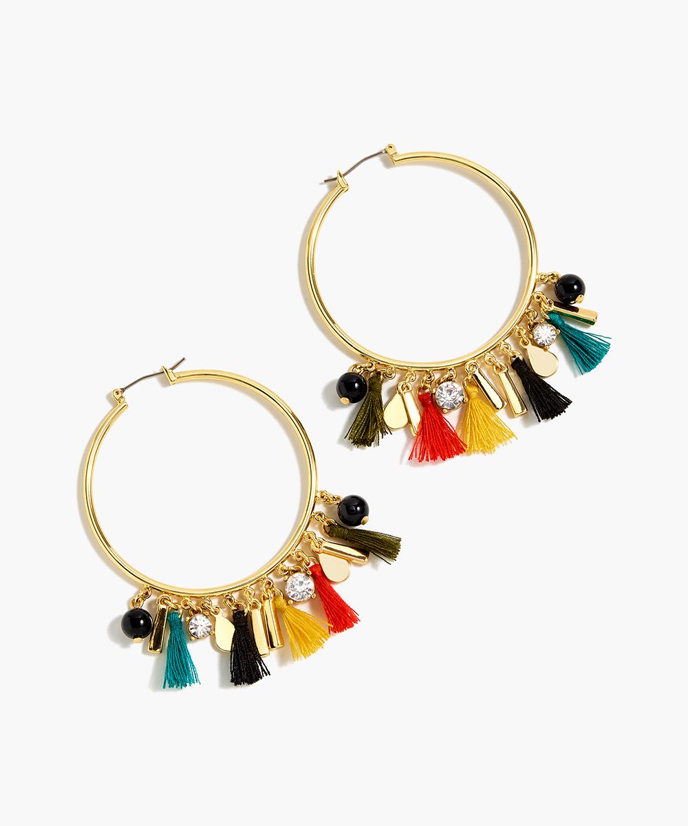 J.Crew Women's Earrings MULTI - Red, Teal & Goldtone Tassel Hoop Earrings | Zulily