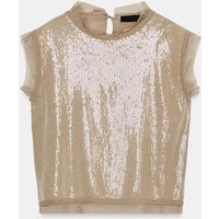 Zara - Combined Sequin Knit Top - Mink - S - Woman | Zara US