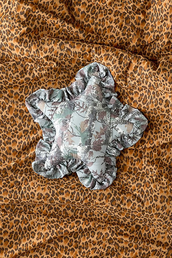 Printed Star Shape Ruffle Throw Pillow in Camo at Urban Outfitters | Urban Outfitters (US and RoW)
