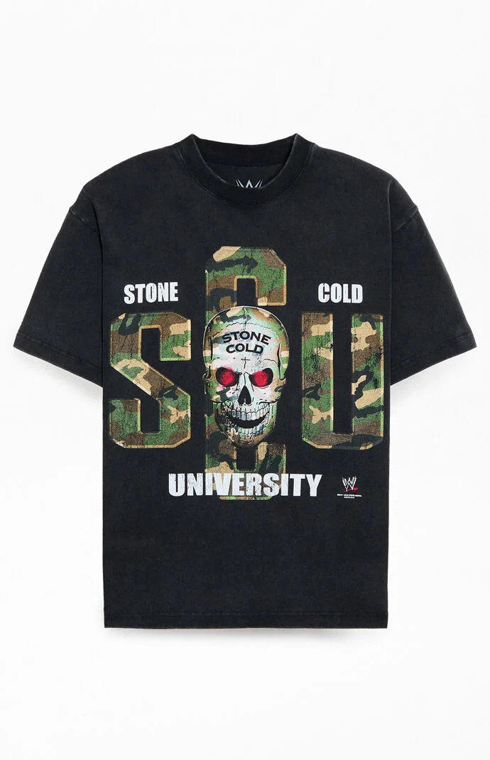Men's WWE School Of Hard Knocks Stone Cold T-Shirt in Washed Black - Size Large | PacSun